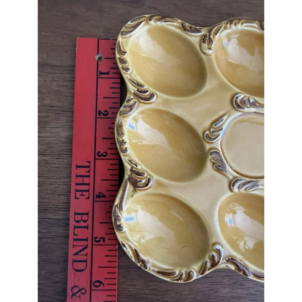 Vintage MCM Ceramic Mustard Yellow Colored Deviled- Egg Plate Japan.